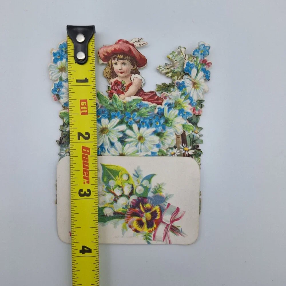 Vintage Pop‎ Up Valentines Day Card Girl Flowers Puppy Decor Folding Standing